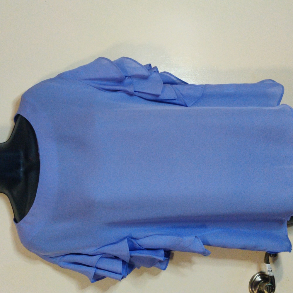 Antonio Melani Lavender Periwinkle Silk Blouse Cascading Ruffled Sleeve